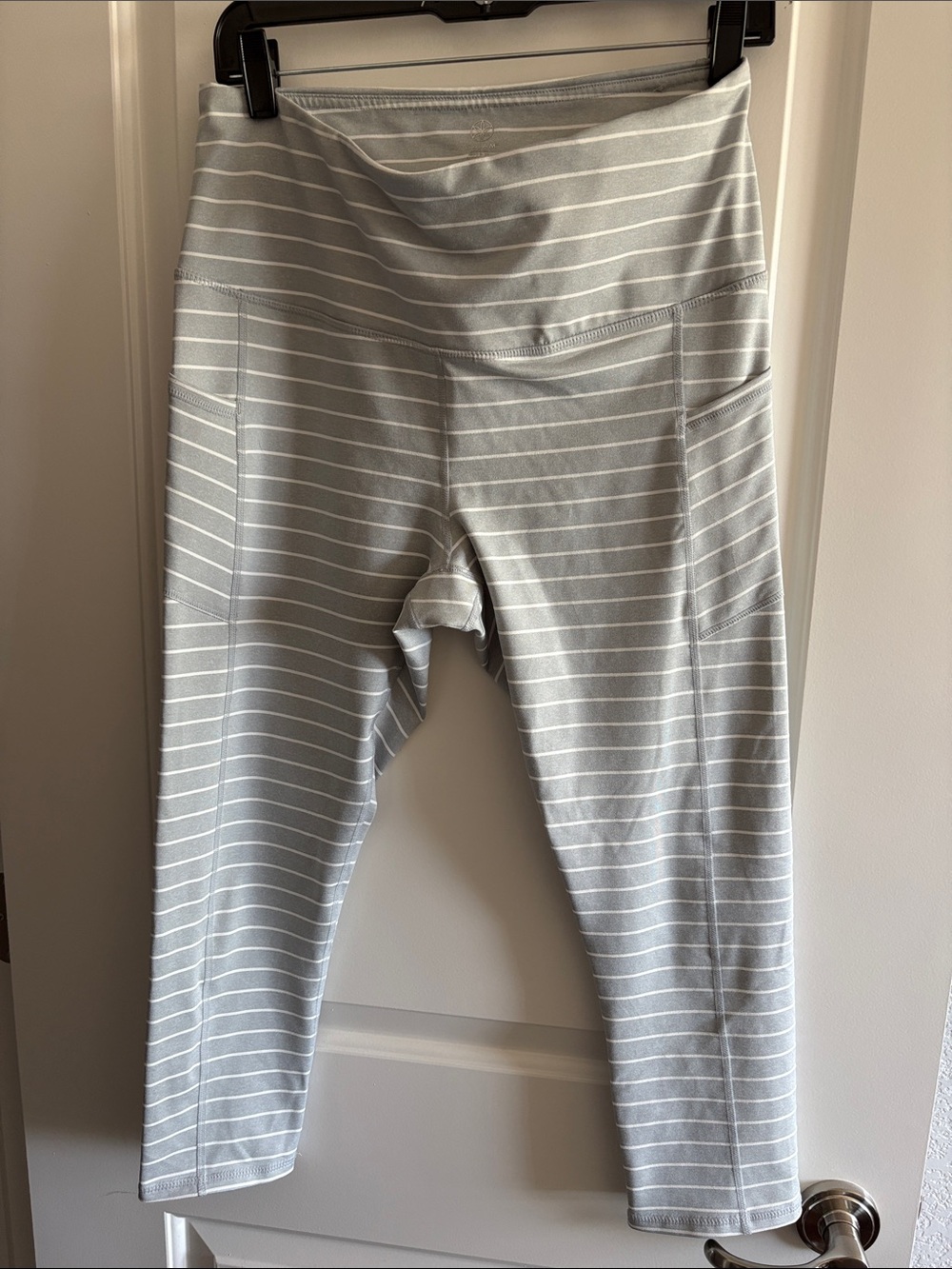 Gray Striped High-Waist Leggings